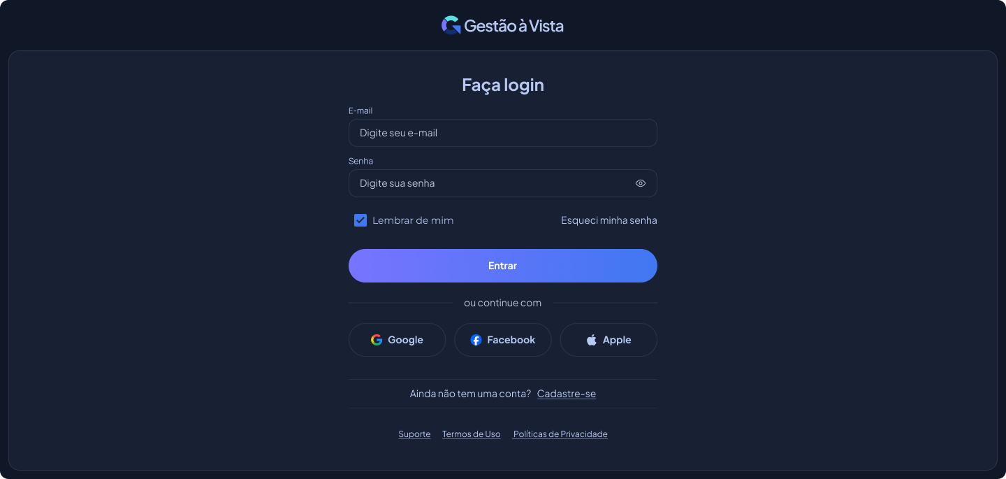 Tela de login, tema escuro